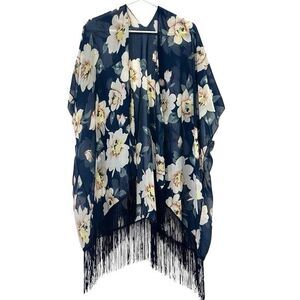 No Brand Womens Floral Navy Lightweight Short Sleeve Cardigan Cover One Size